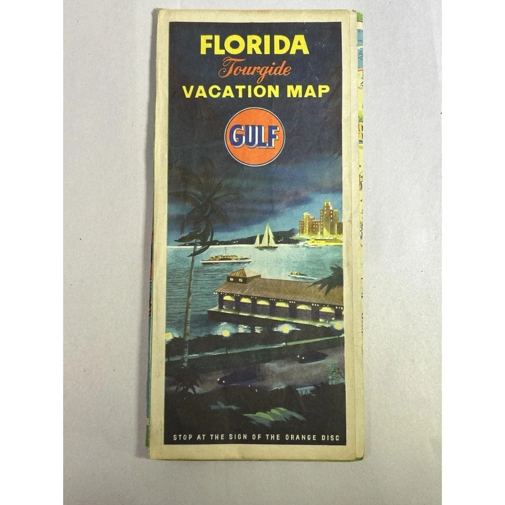 Vintage 1950s Gulf Tourguide Road Map Florida Vacation Gas Oil Service Station